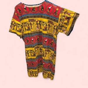 Vintage 90’s Egyptian hieroglyphics oversized t-shirt striped dress king tut